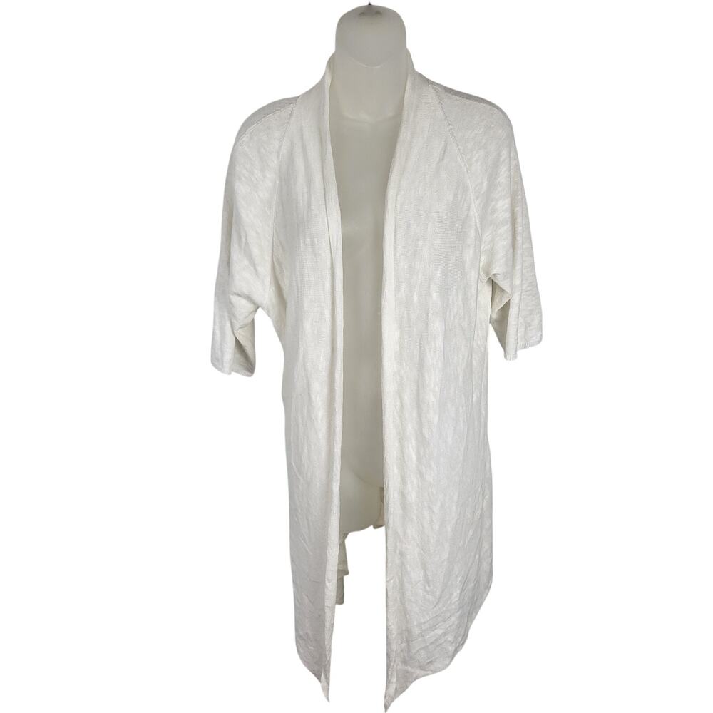 Eileen Fisher Slub Linen Blend Open Cardigan Sweater Shawl Kimono in White L